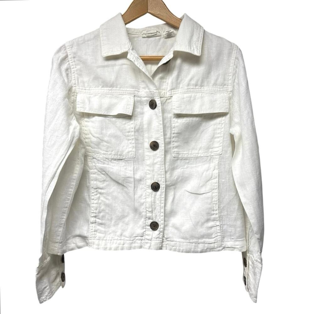 Nicole Miller White Linen Short Jacket Size Medium Lightweight Blazer Coastal